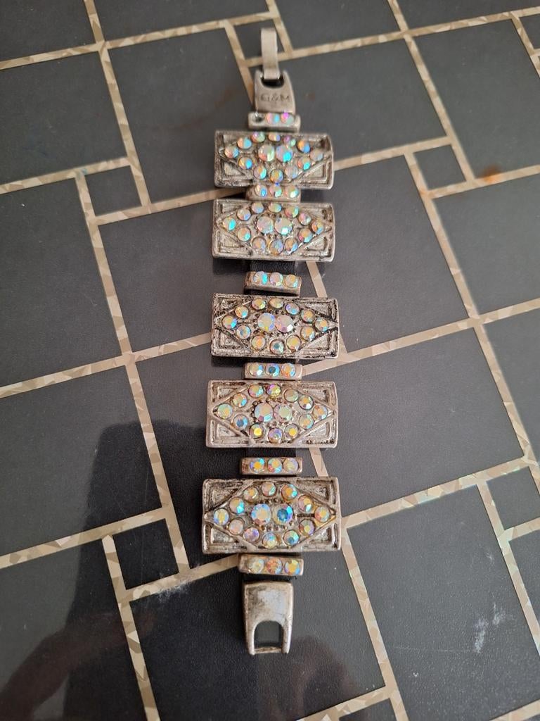 Vintage G&M Armband met Glanzende Kristallen, Met kristal, Overige materialen, Gebruikt, Ophalen of Verzenden
