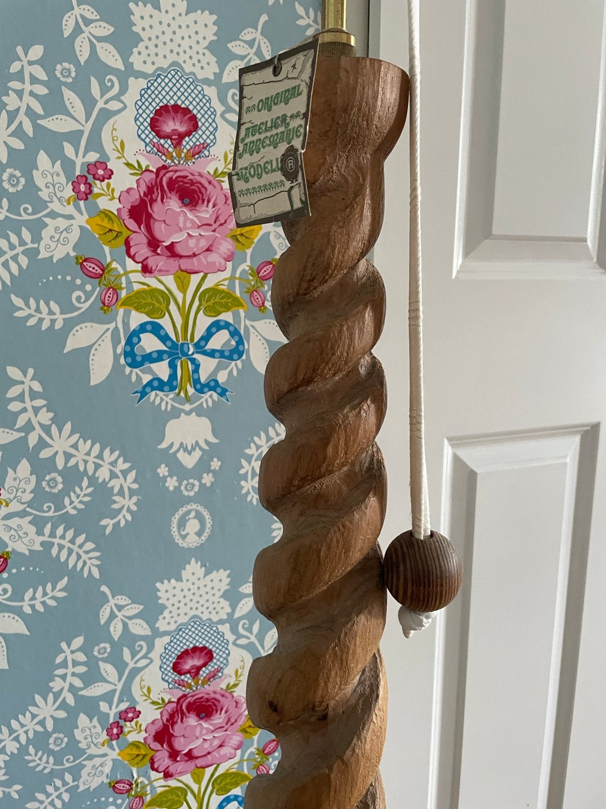 Vintage Eikenhouten Staande Lamp - Ambachtelijk Gedraaid, Ophalen, Urban retro vintage, Zo goed als nieuw, 150 tot 200 cm