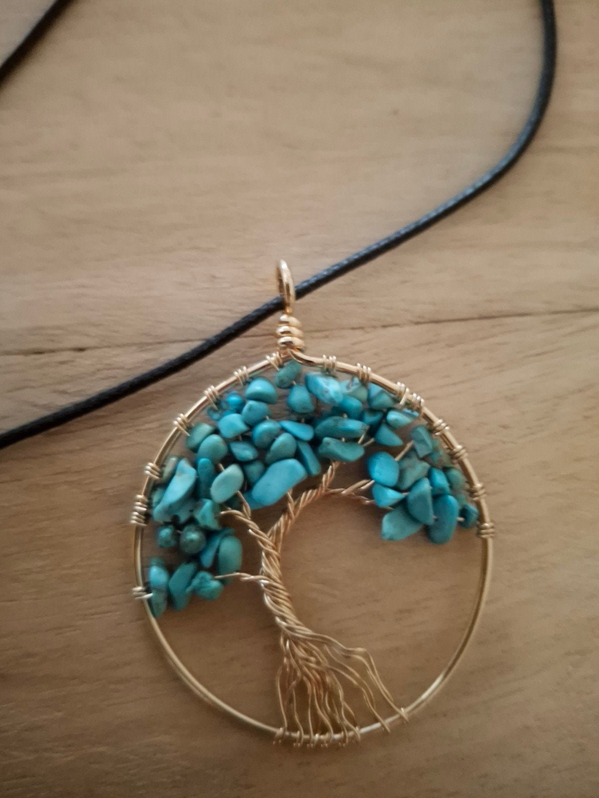 Verstelbare turquoise ketting met levensboom hanger, Met hanger, Overige materialen, Blauw, Nieuw