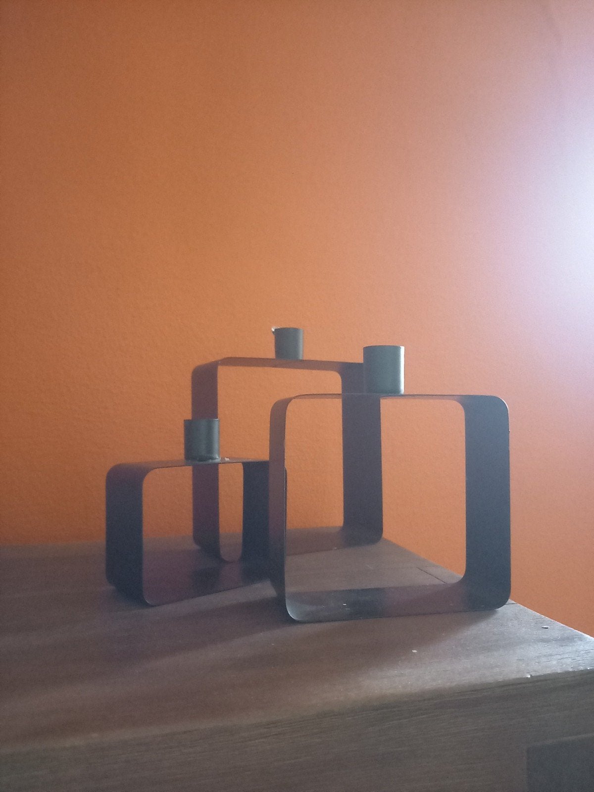 Set van 3 zwarte metalen kaarsen en kandelaren, Zwart, Ophalen of Verzenden, Zo goed als nieuw, Metaal