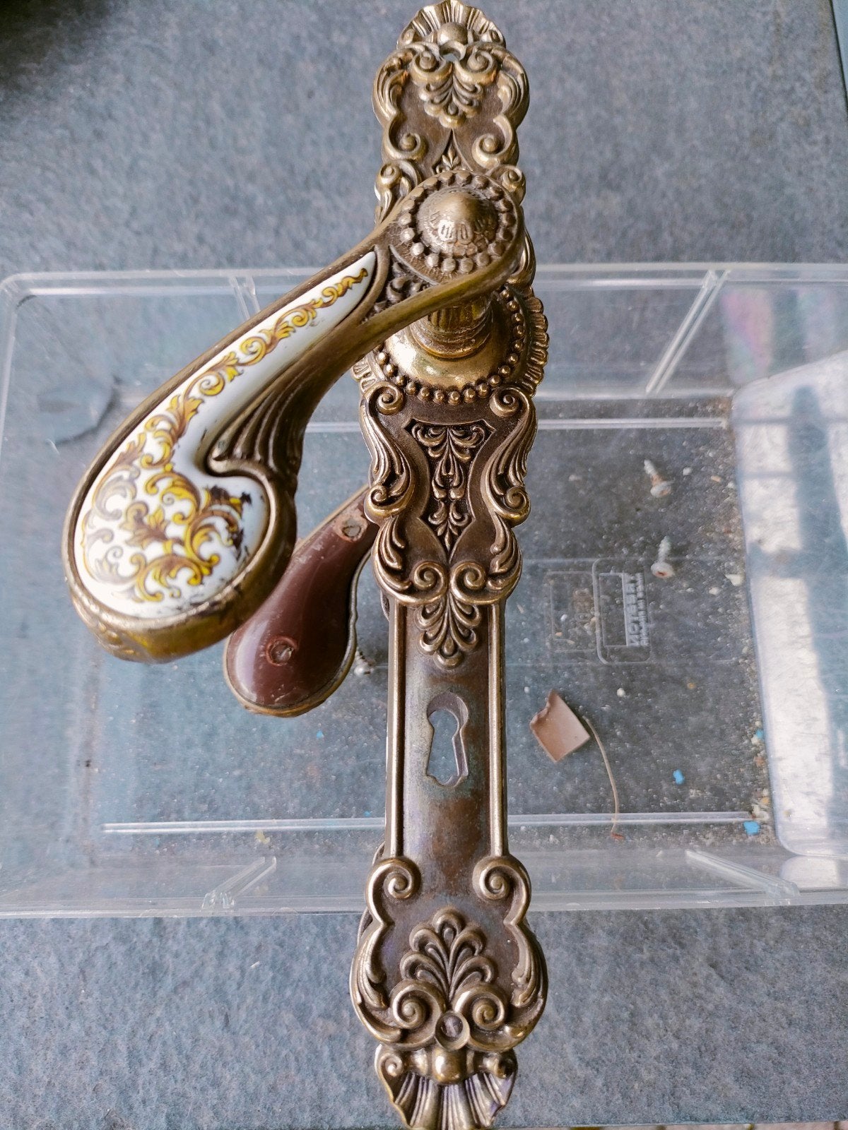 Antieke Deurklinken Set - Messing met Porselein, Antiek en Kunst, Ophalen of Verzenden