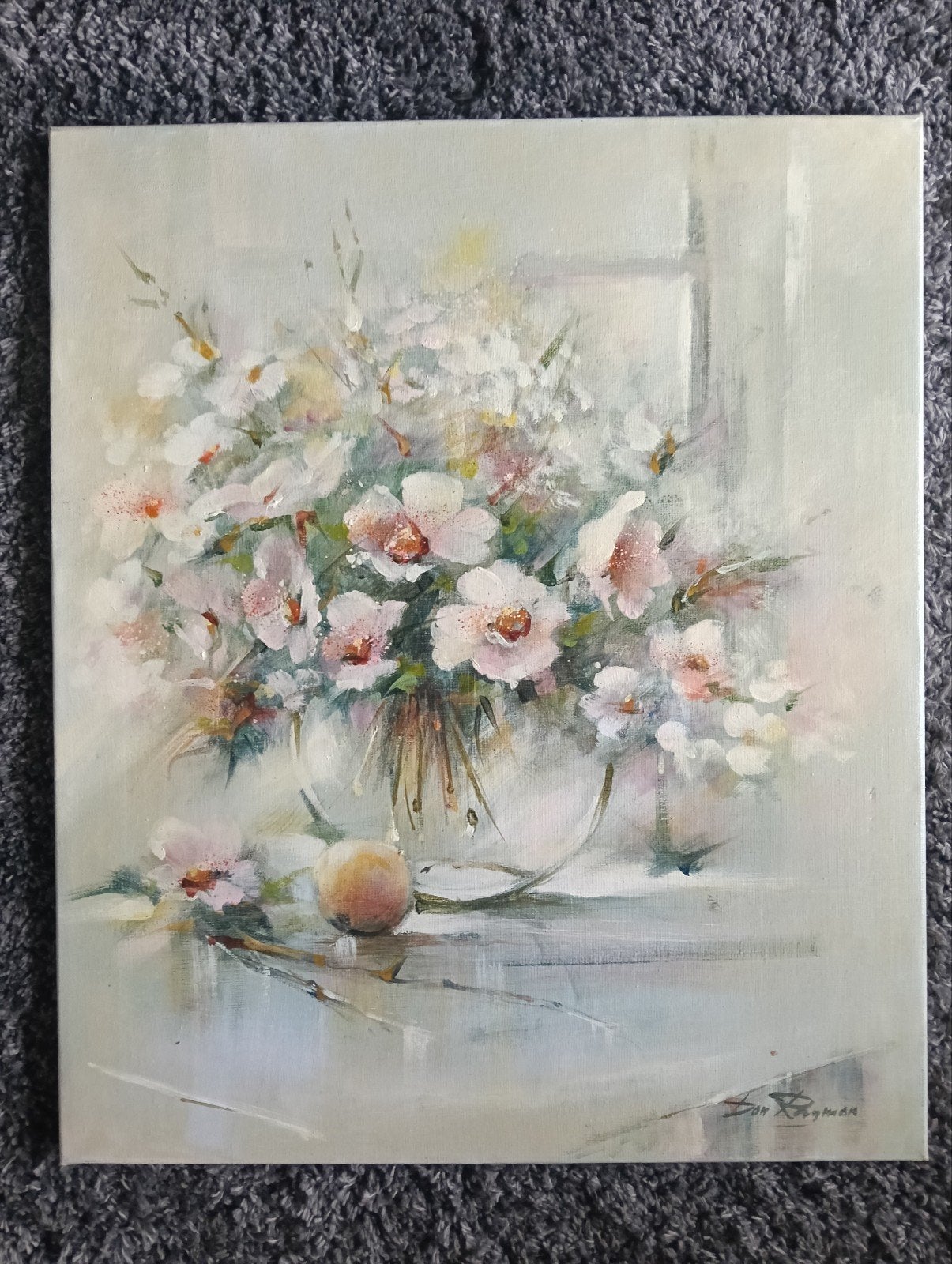 Don Raymon (XX) - Stilleven met bloemen voor een raam, Ophalen of Verzenden, Impressionistisch, Stilleven