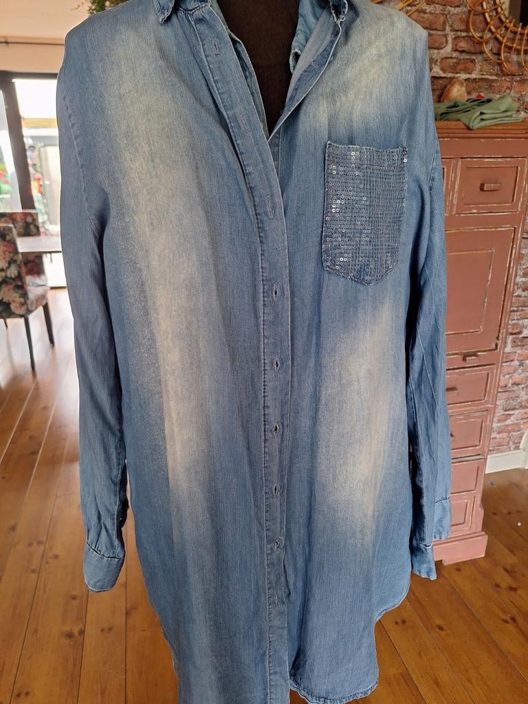 Spijkerblouse blouse l xl, Ophalen of Verzenden, Zo goed als nieuw, Maat 42/44 (L), Blauw
