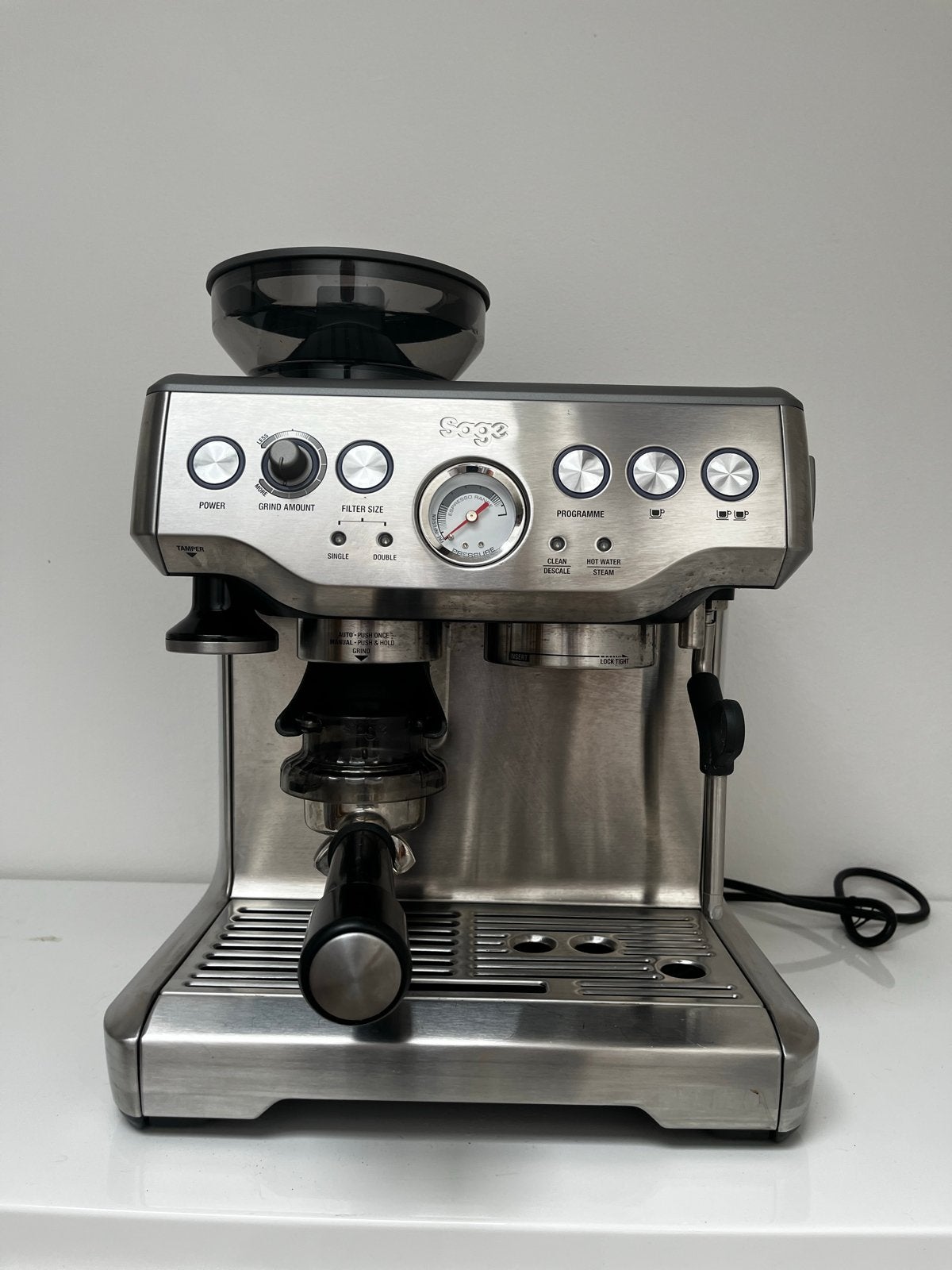 Sage Barista Express Espressomachine - Zo goed als nieuw, Ophalen, Afneembaar waterreservoir, Espresso apparaat, Koffiebonen
