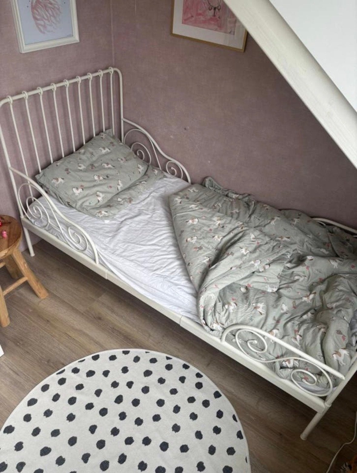Verlengbaar Bedframe Metaal Wit 80x130/200 cm met Lattenbode, Ophalen, Verstelbaar, Eenpersoons, Wit