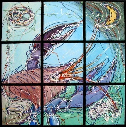 Acryl Schilderij Kreeft Sterrenbeeld - 9 Panelen, Antiek en Kunst, Abstract, Acrylverf, Ophalen of Verzenden, 3D-effect