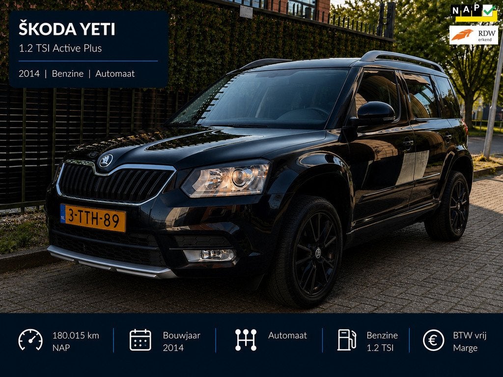 Skoda Yeti 1.4 TSI Elegance 2014 Zwart AUT|LED|NAP|APK 27, Auto's, Skoda, Euro 5, Gebruikt, Zwart, 4 cilinders