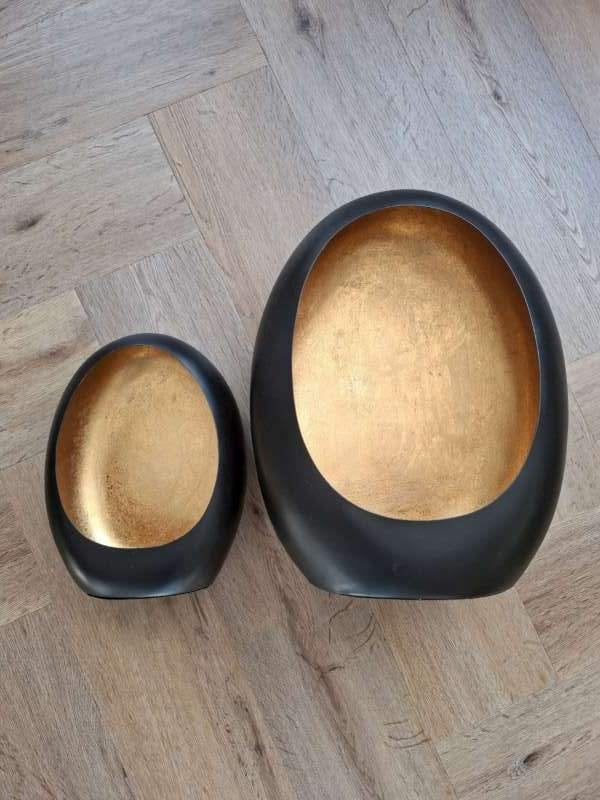 Egg Windlicht Zwart/Goud Medium/XL, Windlicht, Ophalen of Verzenden, Zo goed als nieuw, Metaal