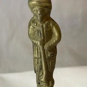 Antieke koperen tafelbel met figuur, Ophalen of Verzenden, Koper