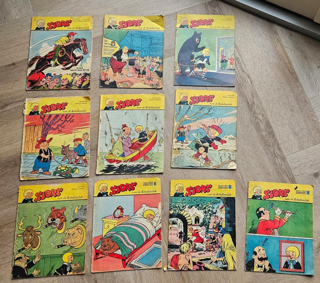 11x Oude Sjors van de Rebellenclub stripbladen 1959-1963, Meerdere comics, Ophalen of Verzenden, Gelezen, Europa