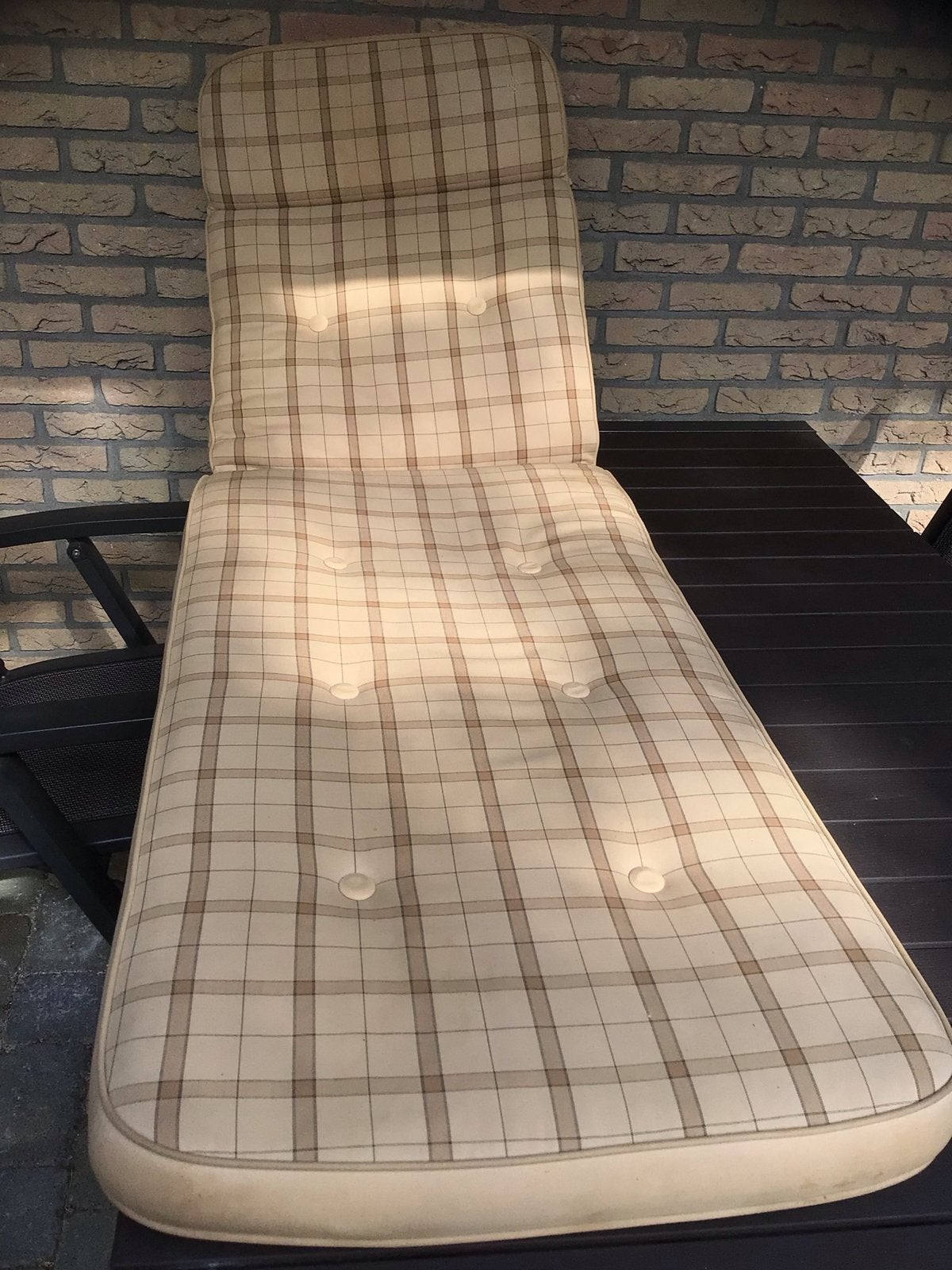 Comfortabel ligbedkussen met ruitpatroon, Tuin en Terras, Ophalen, Gebruikt, Textileen