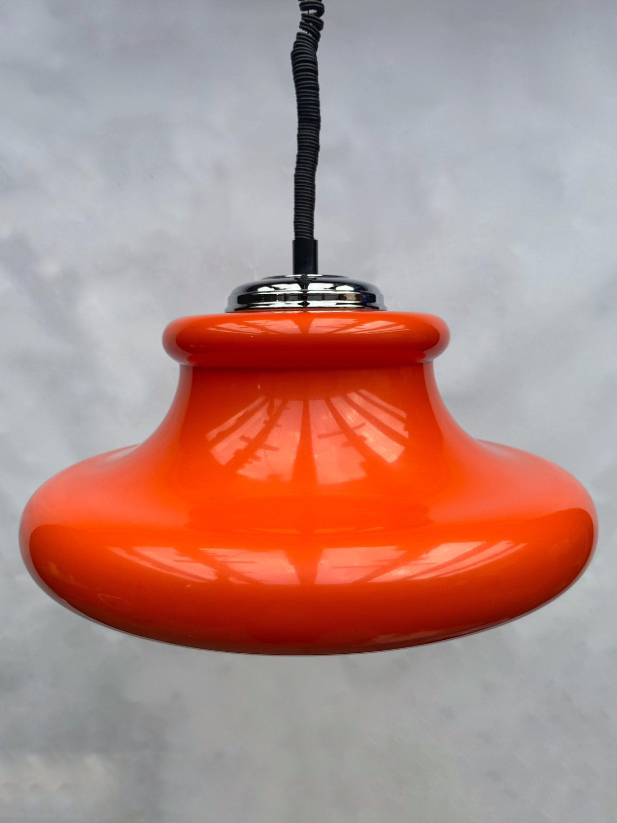 Vintage Oranje Mushroom Hanglamp, Italiaans Design Jaren 70, Huis en Inrichting, Lampen | Hanglampen, Ophalen, Space Age Mid Century