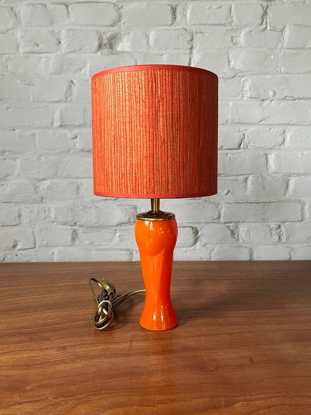 Retro design vintage tafellamp glas oranje stoffen kap, Ophalen, A, Minder dan 50 cm, A
