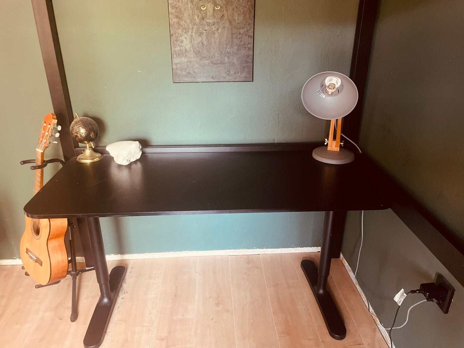 IKEA BEKANT zit-sta bureau 160x80cm zwartbruin - handmatig, Ophalen, Gebruikt, Spaanplaat of MDF, In hoogte verstelbaar