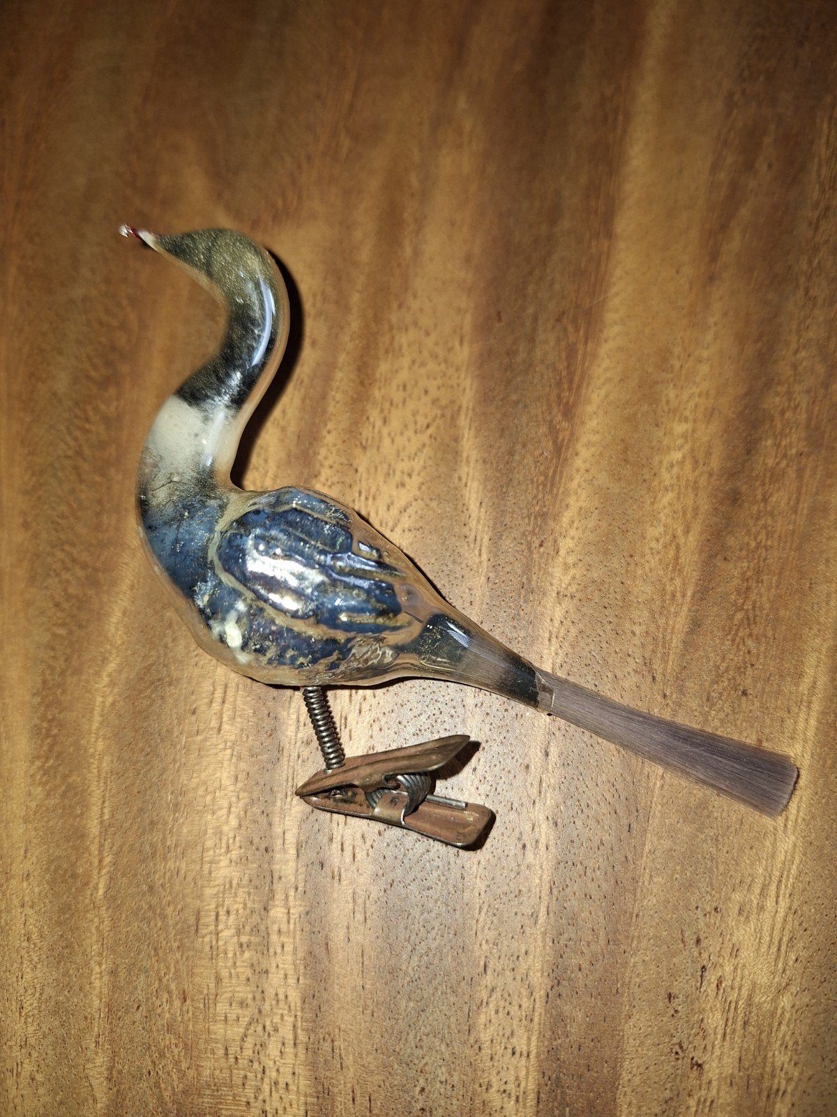 Antieke kerstboomhanger vogel op clip. Zilver., Ophalen of Verzenden, Gebruikt