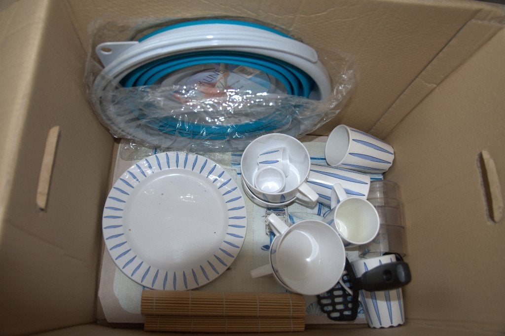 Mepal camping servies en opvouwbare emmer/afwasbak, Caravans en Kamperen, Ophalen, Gebruikt