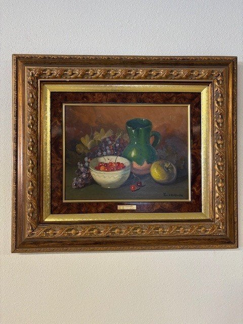 Groene kruik met fruit, Antiek en Kunst, Kunst | Schilderijen | Klassiek, Ophalen, Doek, Oud hollands, Bijzondere lijst
