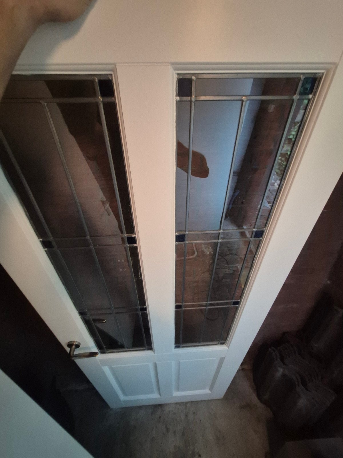 Opdekdeur met glas in lood (86x200,5cm), Doe-het-zelf en Verbouw, Ophalen, Gebruikt, 80 tot 100 cm, Binnendeur