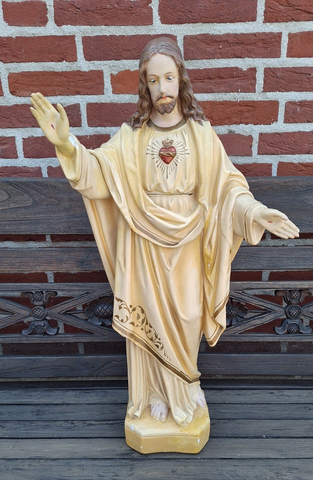 Antiek gipsen heilig hart van Jezus beeld, Ophalen