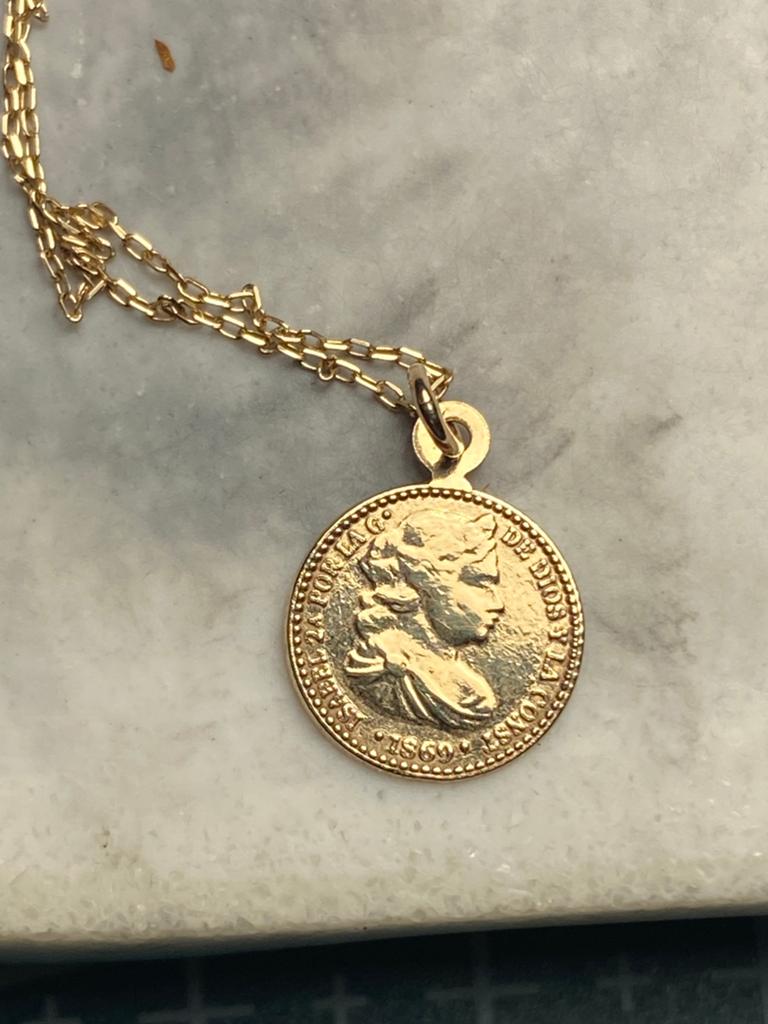 Elegante gouden ketting met hanger 9k (375) - Munt stijl, Sieraden, Tassen en Uiterlijk, Kettingen, Ophalen of Verzenden, Zo goed als nieuw