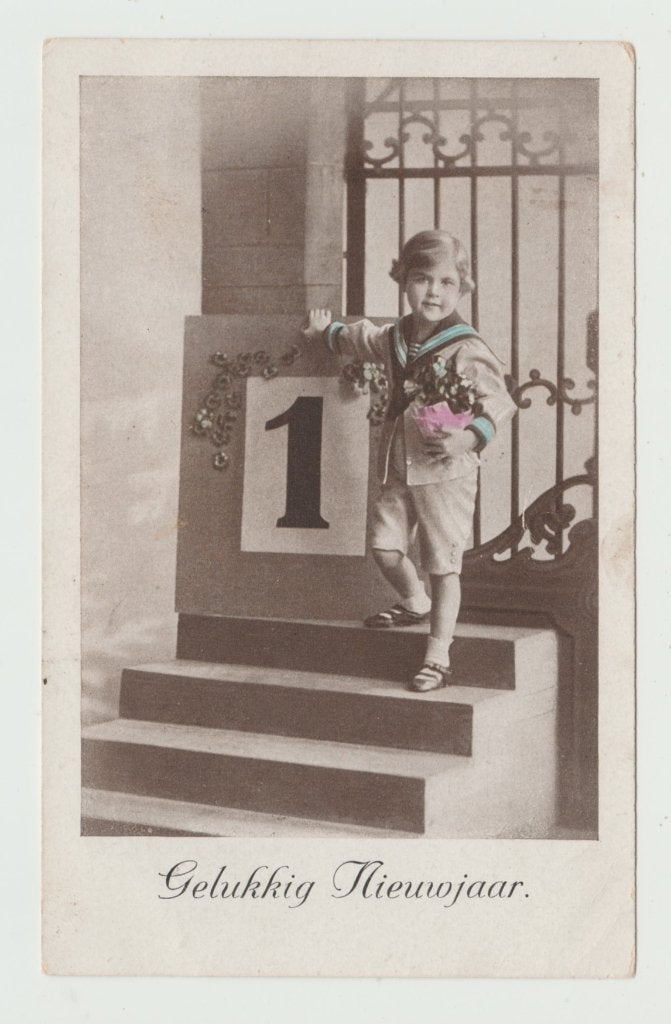 Gelukkig Nieuwjaar 1913 * jongen bloemen, Verzamelen, Ansichtkaarten | Themakaarten, Ophalen of Verzenden, Voor 1920, Gelopen