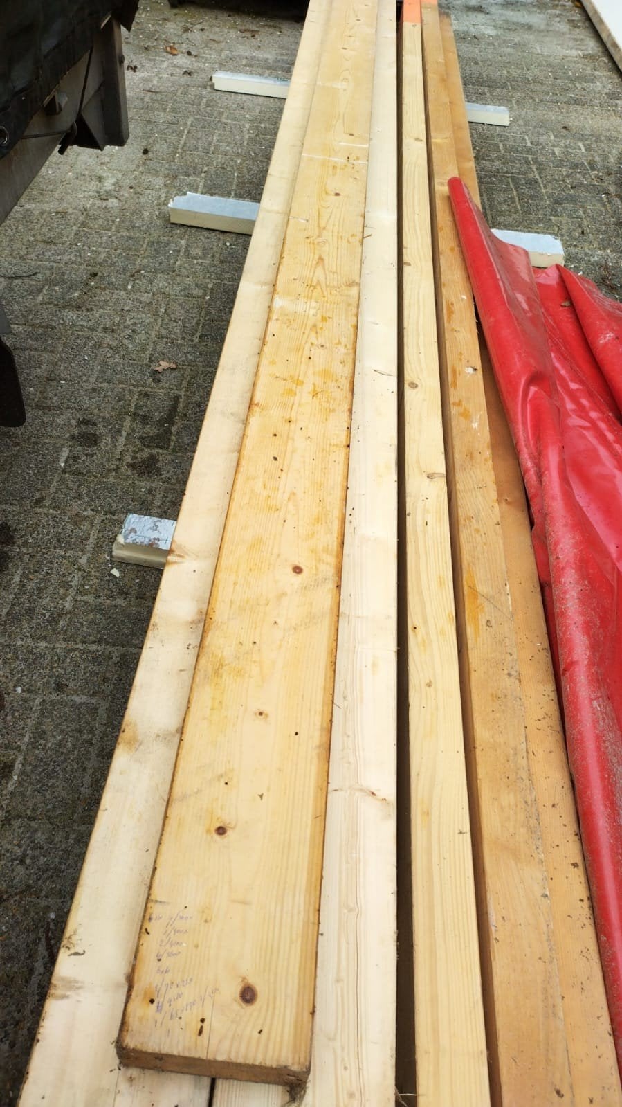 Diverse houten balken: 59x156, 65x170, Doe-het-zelf en Verbouw, Hout en Planken, Ophalen, Gebruikt, Balk, Overige houtsoorten