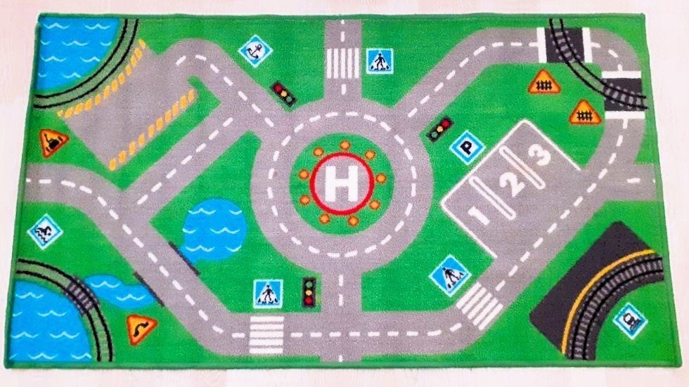 Groene vloermat 🚗 weg spellen 👦 75 x 133 cm, Ophalen of Verzenden, Zo goed als nieuw