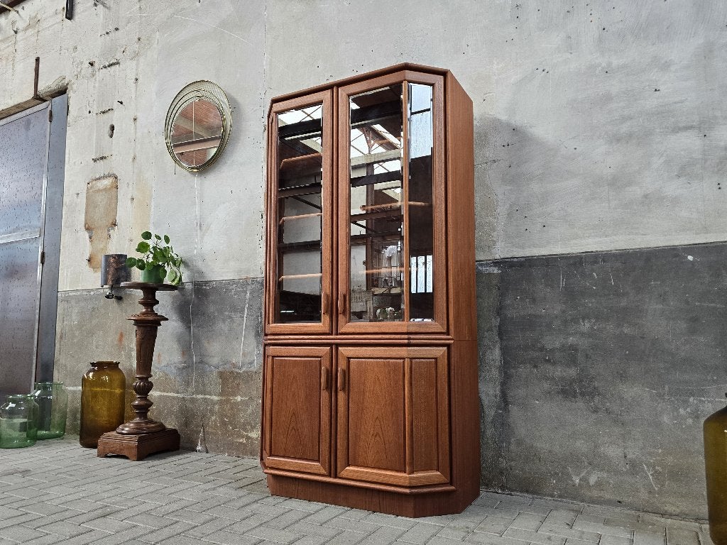 Jaren 80 Design Vitrine Kast Teak | Vintage Vitrinekast, 100 tot 150 cm, Teakhout, Vintage Retro Mid Century Deens Design, Ophalen of Verzenden