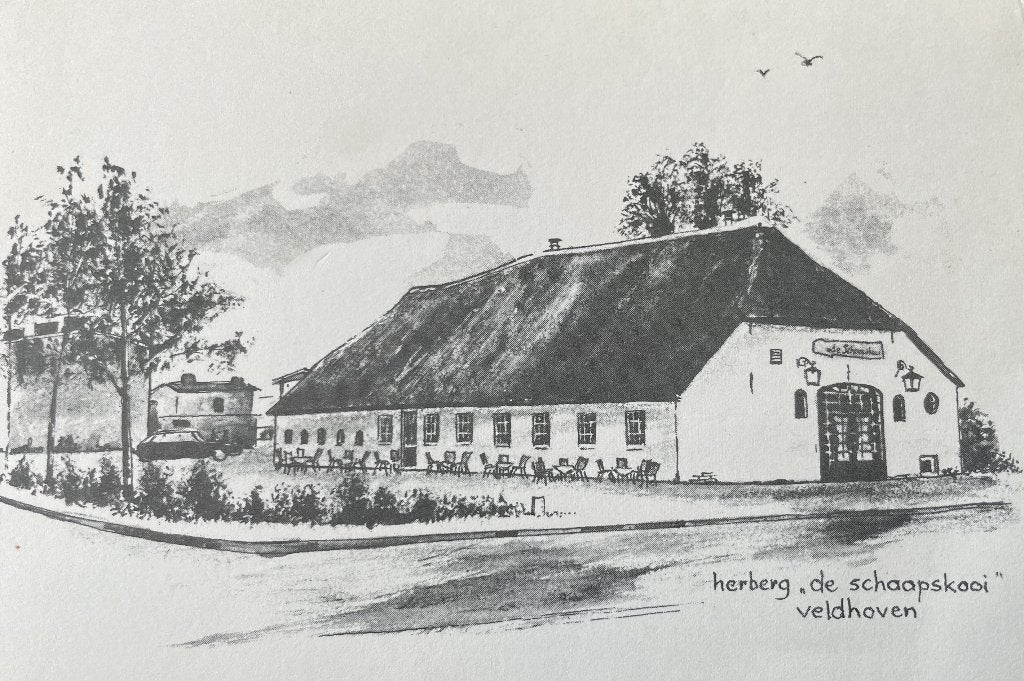 pentekening van herberg De Schaapskooi in Veldhoven, 1960 tot 1980, Nieuw, Ophalen of Verzenden, Prent
