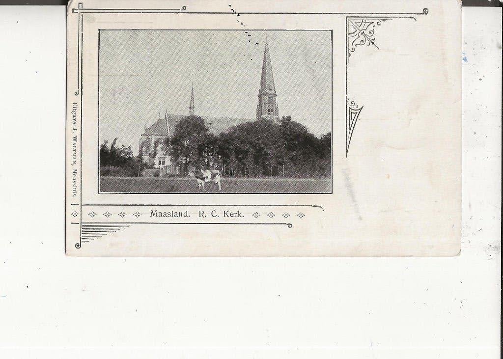 Maasland R.C.Kerk 1900 J Waltman, Ophalen of Verzenden, Voor 1920, Gelopen, Zuid-Holland