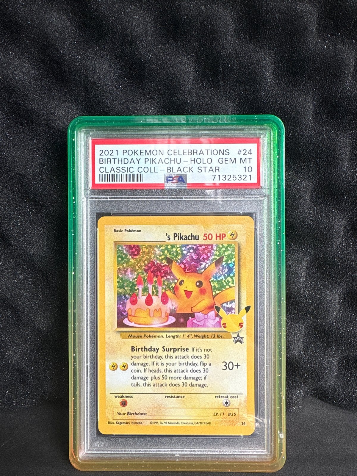 PSA 10 Gem Mint Birthday Pikachu Holo 2021 Celebrations, Ophalen of Verzenden, Nieuw, Losse kaart, Foil