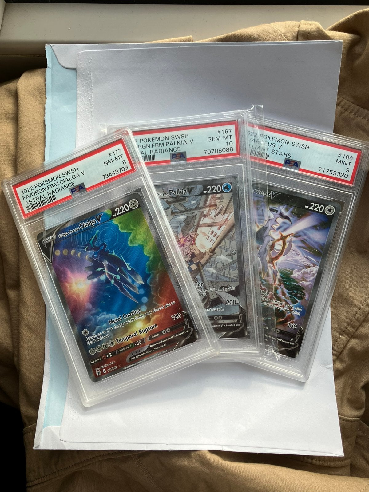 Dialga V 177 PSA 8, Palkia V 167 PSA 10, Arceus V 166 PSA 8, Ophalen, Zo goed als nieuw
