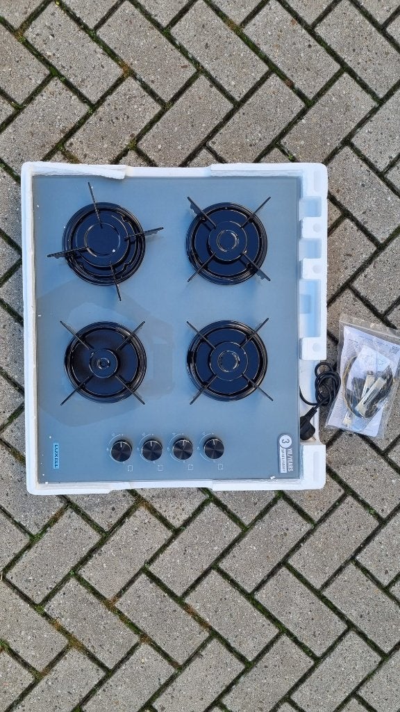 Nieuwe inbouw kookplaat 4 branders–stijlvol grijs glas–OP=OP, Ophalen, Nieuw, Wit, Overige typen