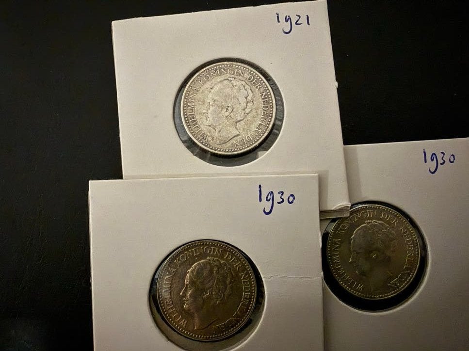 Set van 3 zilveren halve guldens Koningin Wilhelmina, Postzegels en Munten, ½ gulden, Setje, Zilver, Ophalen of Verzenden