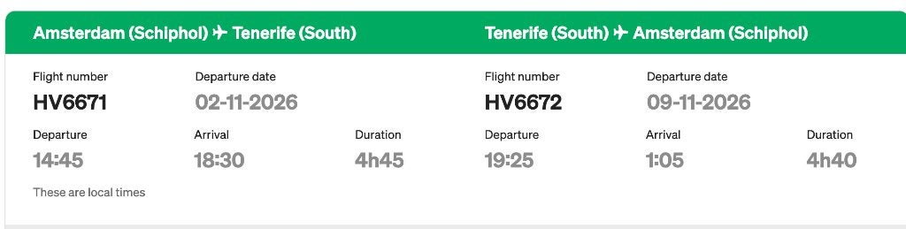 tickets from Amsterdam (AMS) to Tenerife (TFS), Tickets en Kaartjes, Twee personen, Vliegtuig, Buitenland, Met bestemming of datum