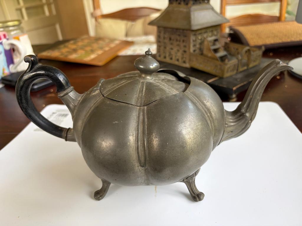 Tinnen thee pot ui vorm Shaw & Fisher, Sheffield, Ophalen of Verzenden