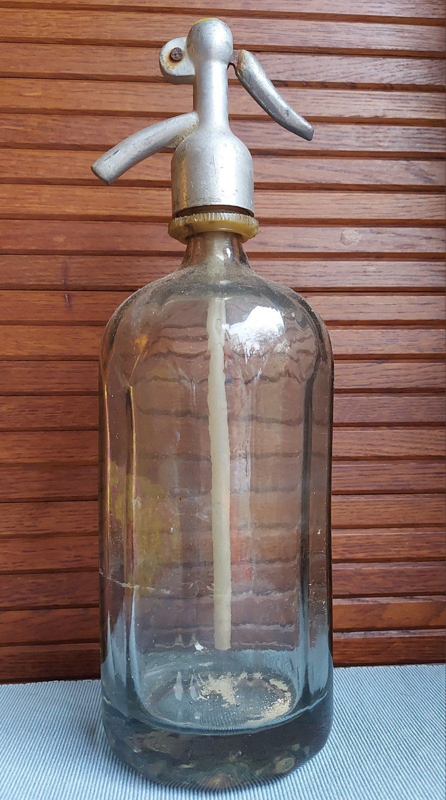 Brocante grote Franse Art Deco sifon sodafles glas metaal, Antiek en Kunst, Ophalen of Verzenden