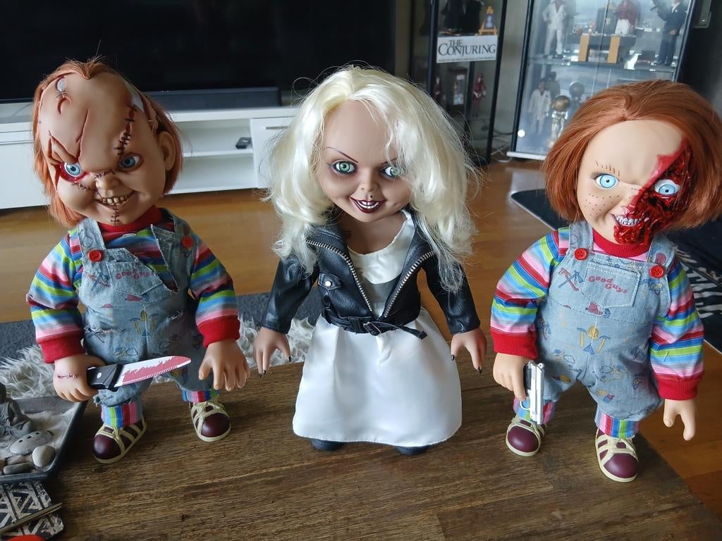 Mezco chucky en tiffany talking dolls horror collectibles, Ophalen of Verzenden, Zo goed als nieuw, Pop