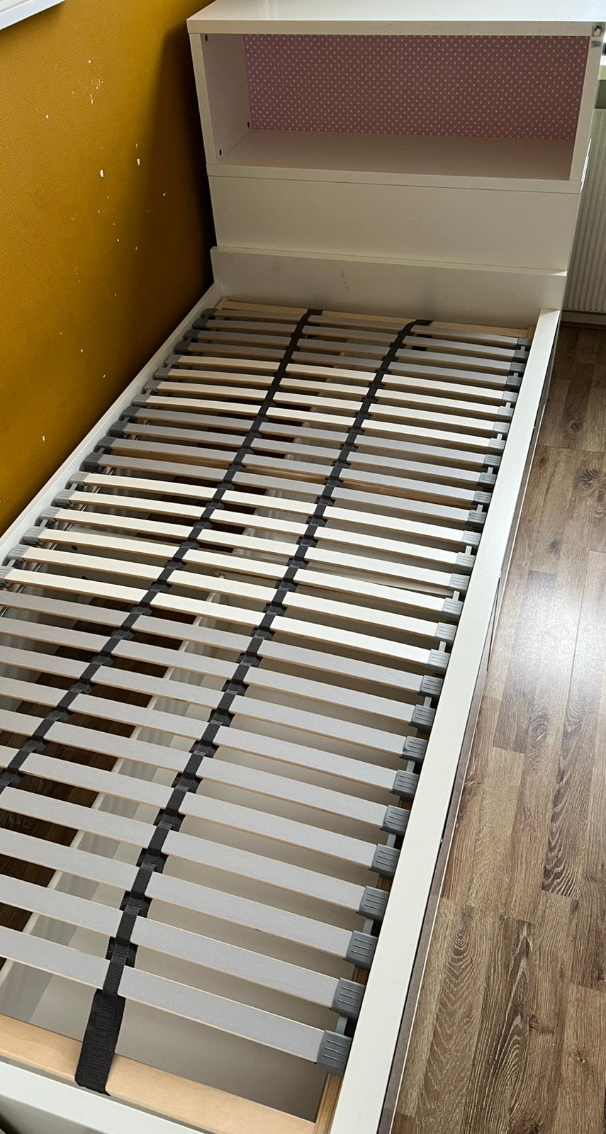 Ikea Flaxa - wit eenpersoonsbed met schuiflades, Ophalen, 85 tot 100 cm, Gebruikt, Lattenbodem