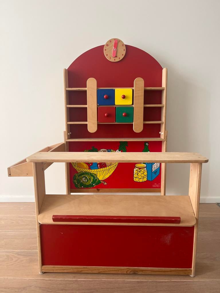 Houten speelwinkel / marktkraam, Kinderen en Baby's, Speelgoed | Houten speelgoed, Ophalen, Gebruikt, Meubelstuk of Keukentje