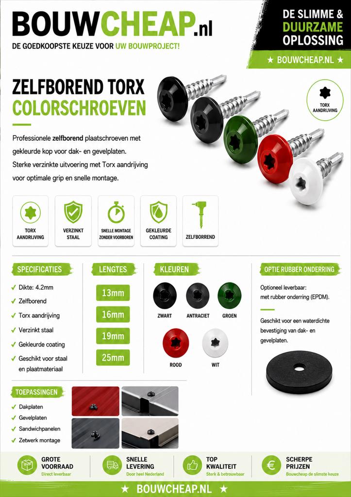 Reklamebordschroeven zelfborend in kleur, Doe-het-zelf en Verbouw, IJzerwaren en Bevestigingsmiddelen, Ophalen of Verzenden, Nieuw