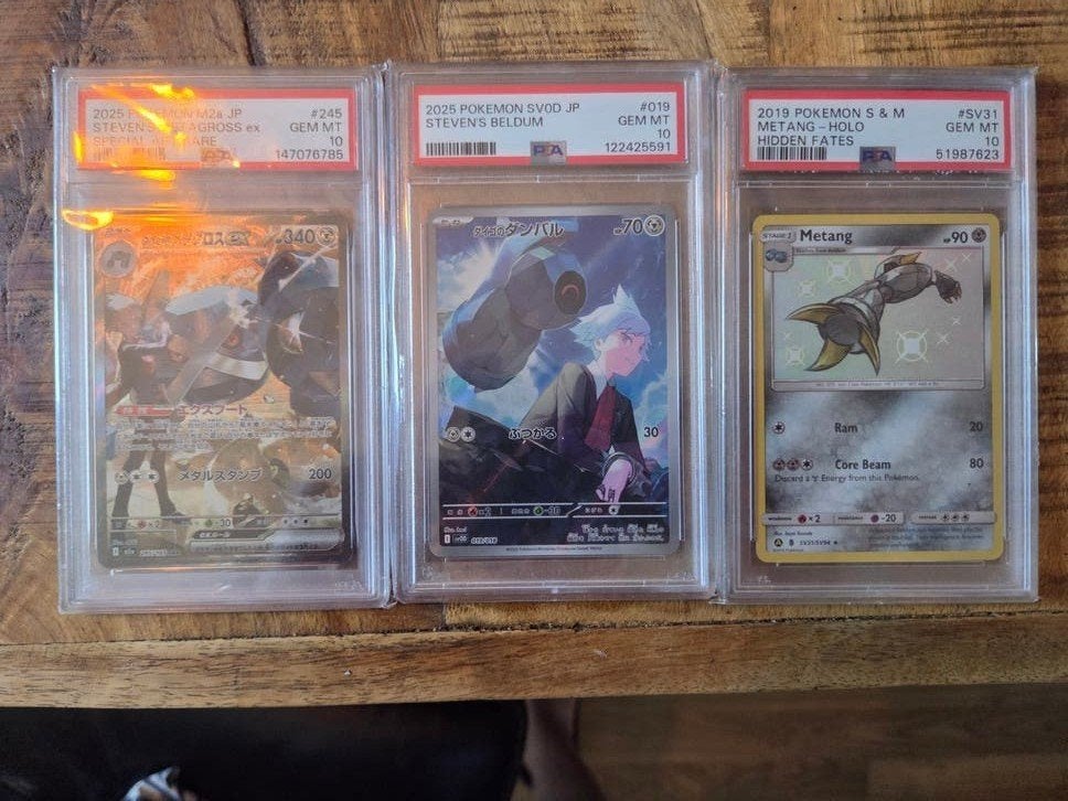 6 Pokémon Kaarten: Beldum, Metang, Metagross (PSA10&CGC9+), Ophalen of Verzenden, Zo goed als nieuw, Meerdere kaarten