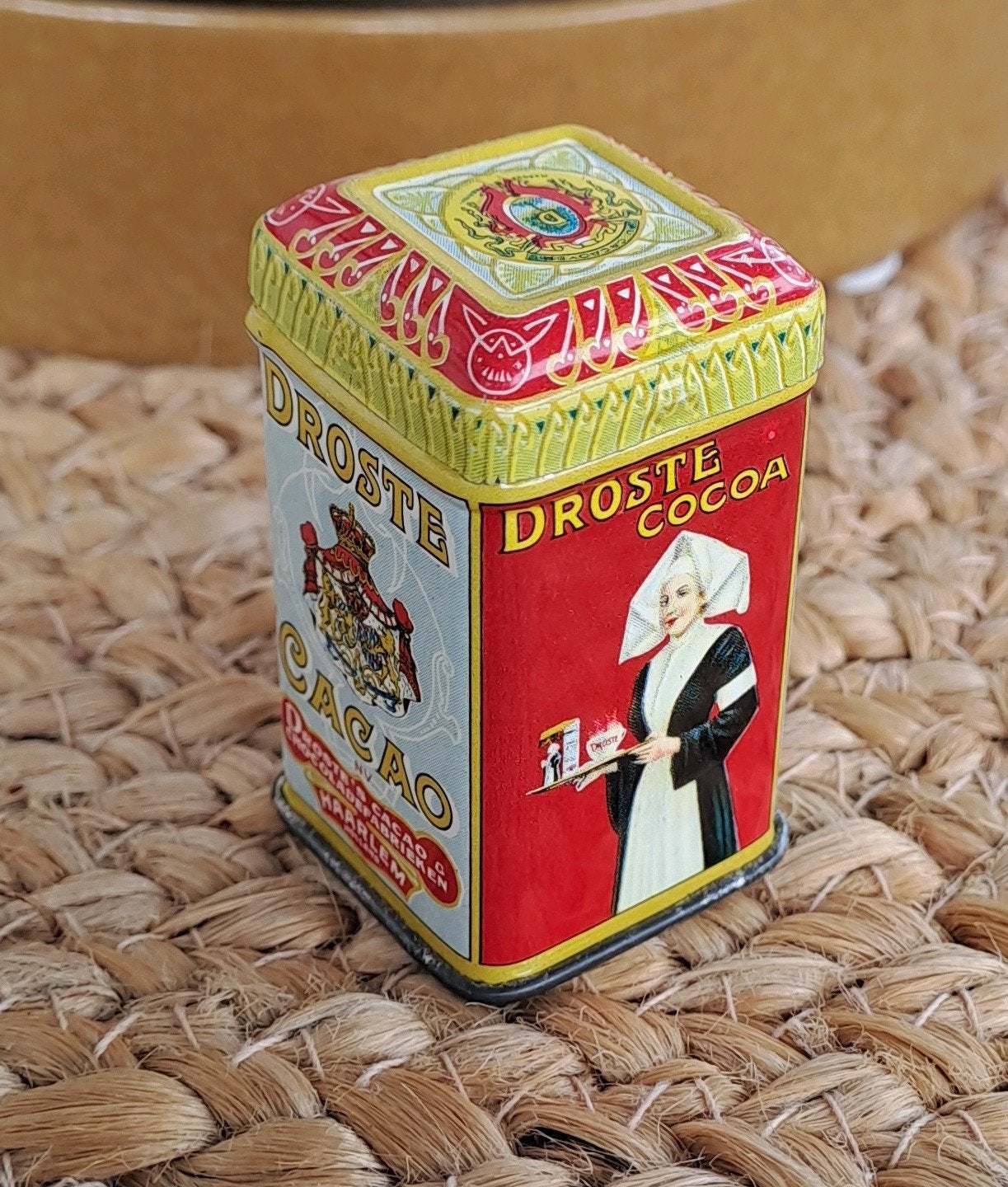 Schattig inieminie blikje Droste Cocoa, Verzamelen, Blikken, Ophalen of Verzenden, Gebruikt, Overige