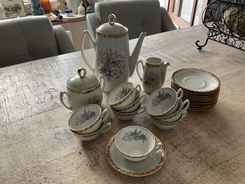 Antiek Limoges Koffie/Theeservies met 9 Kop en Schotels, Antiek en Kunst, Ophalen