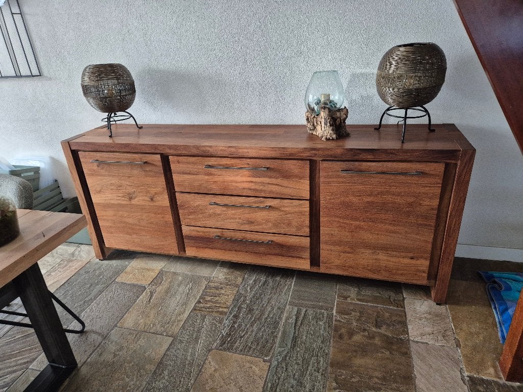 Dressoir, Bijzettafel, Salontafel TVmeubel hardhoutlook, Ophalen, Gebruikt, 150 tot 200 cm, Teakhout