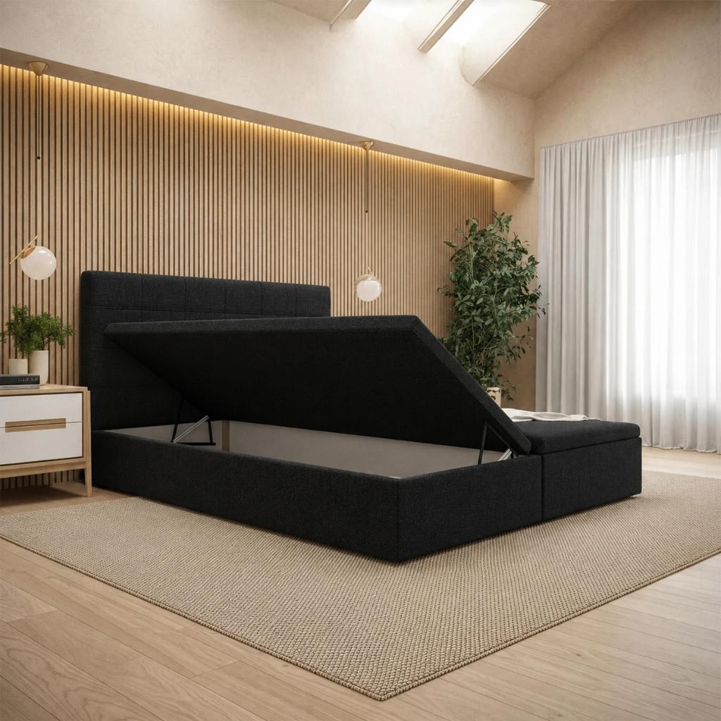 OP=OP Opbergboxspring 160 x 210 - Zwart | Verhoogde Boxen, Delux Modern, Ophalen of Verzenden, 160 cm, 210 cm
