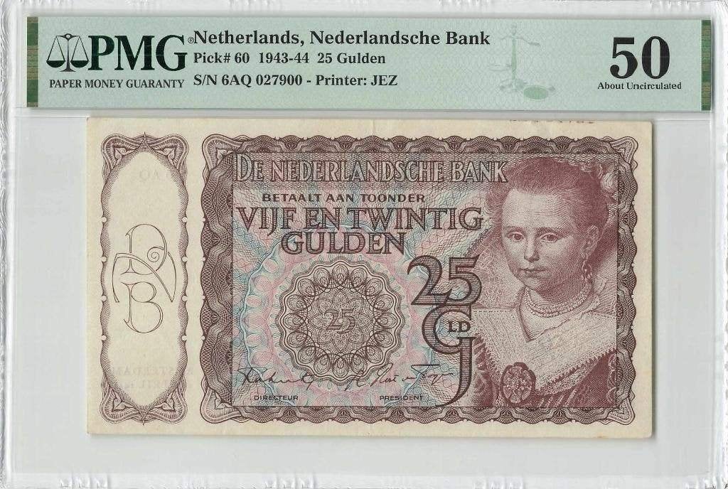 Heel mooi biljet 25 gulden Prinsesje II / rood, 1944 | PMG, Ophalen of Verzenden, 25 gulden