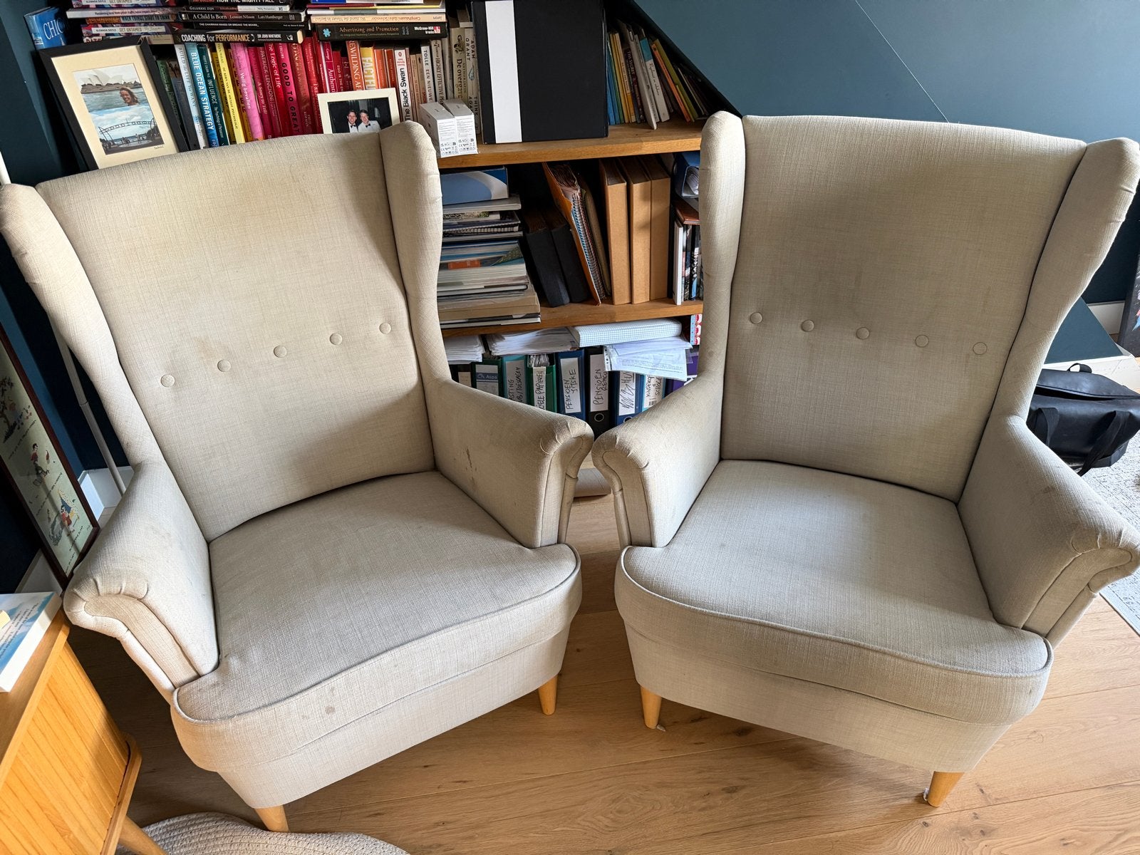 Ikea Strandmon stoel - Beige, Huis en Inrichting, Ophalen, Gebruikt, Stof, 75 tot 100 cm