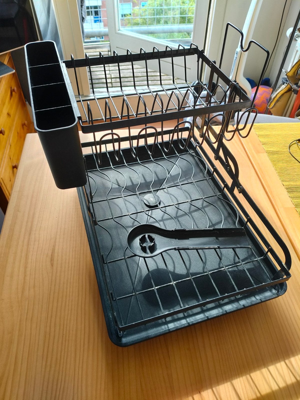 Zwart afdruiprek met bestekhouder, Ophalen, Gebruikt, Bordenrek, Zwart