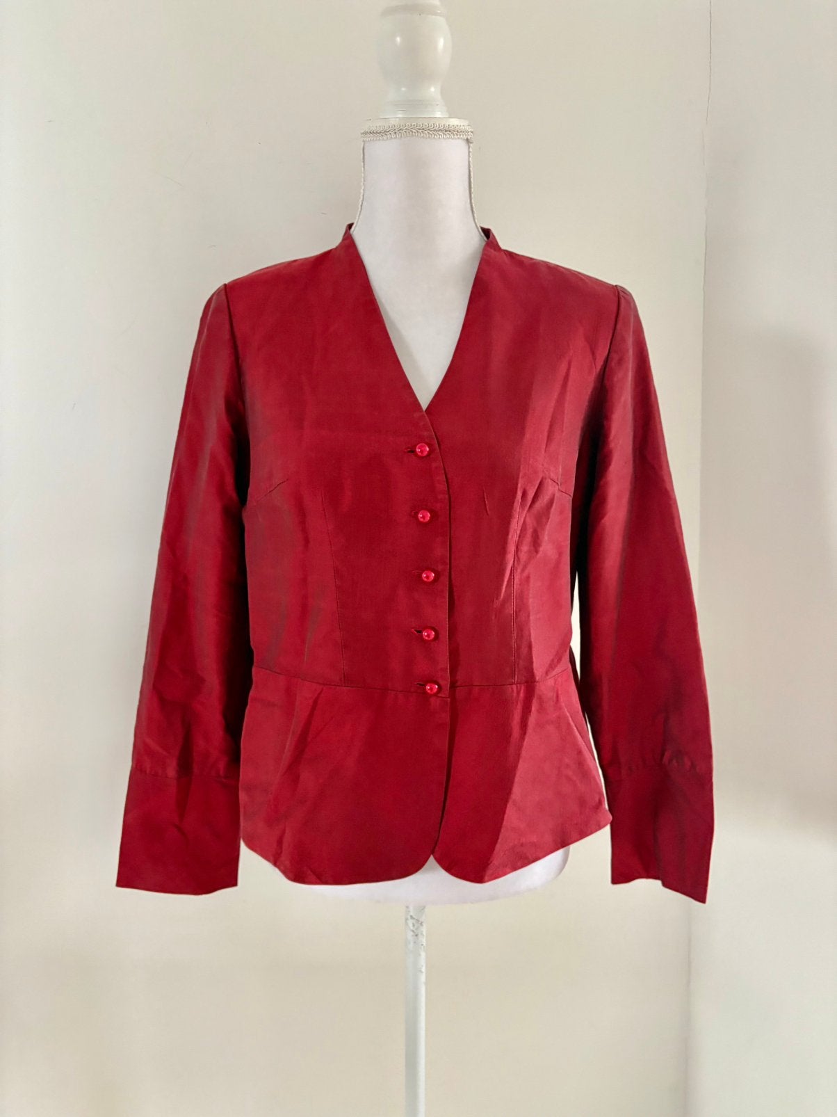 Vintage rode blazer van 100% Thaise zijde/Red Thai Silk - M, Maat 38/40 (M), Ophalen of Verzenden, Zo goed als nieuw, Jasje